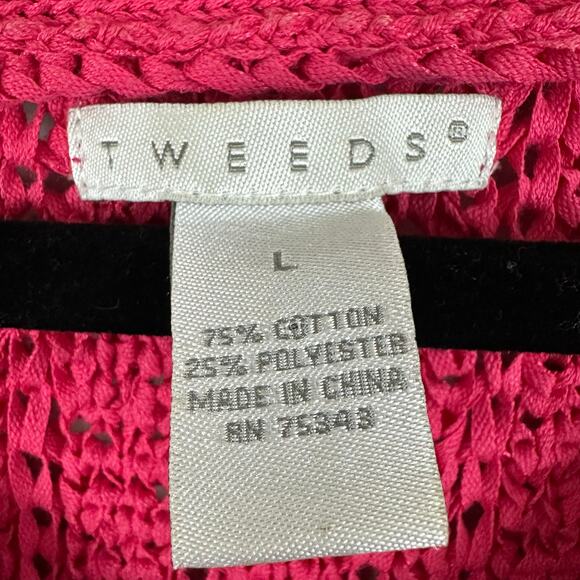 Women's Tweeds Hot Pink Open Knit 1 Button Cardigan Cap Sleeve Career Casual L - Picture 4 of 5